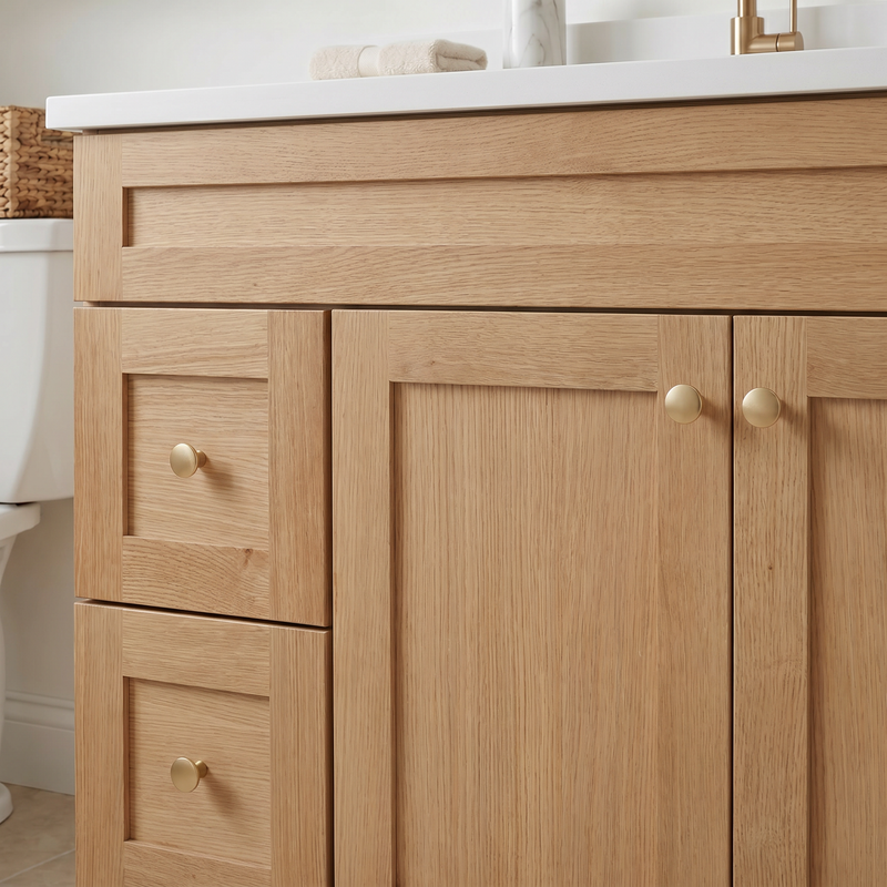 42" White Oak Shaker Bathroom Vanity with Quartz Top – Single Sink
