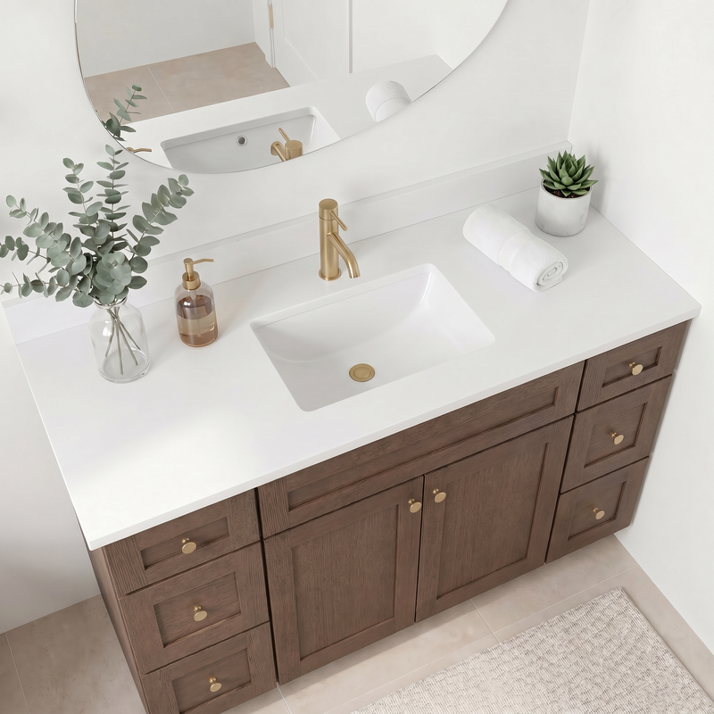 60" Coffee Bean Shaker Bathroom Vanity with Quartz Top – Single Sink