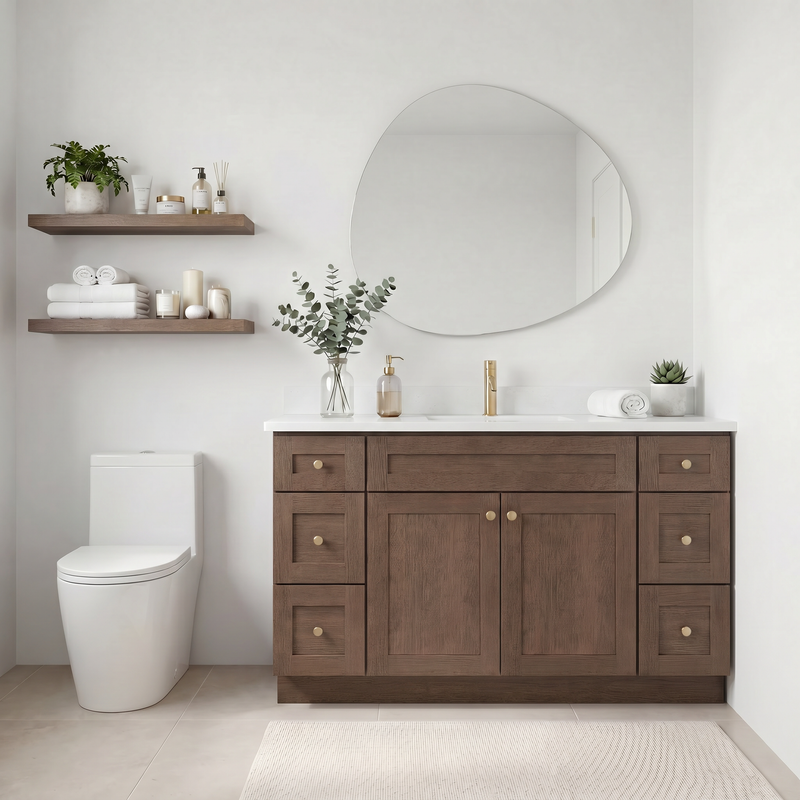 60" Coffee Bean Shaker Bathroom Vanity with Quartz Top – Single Sink