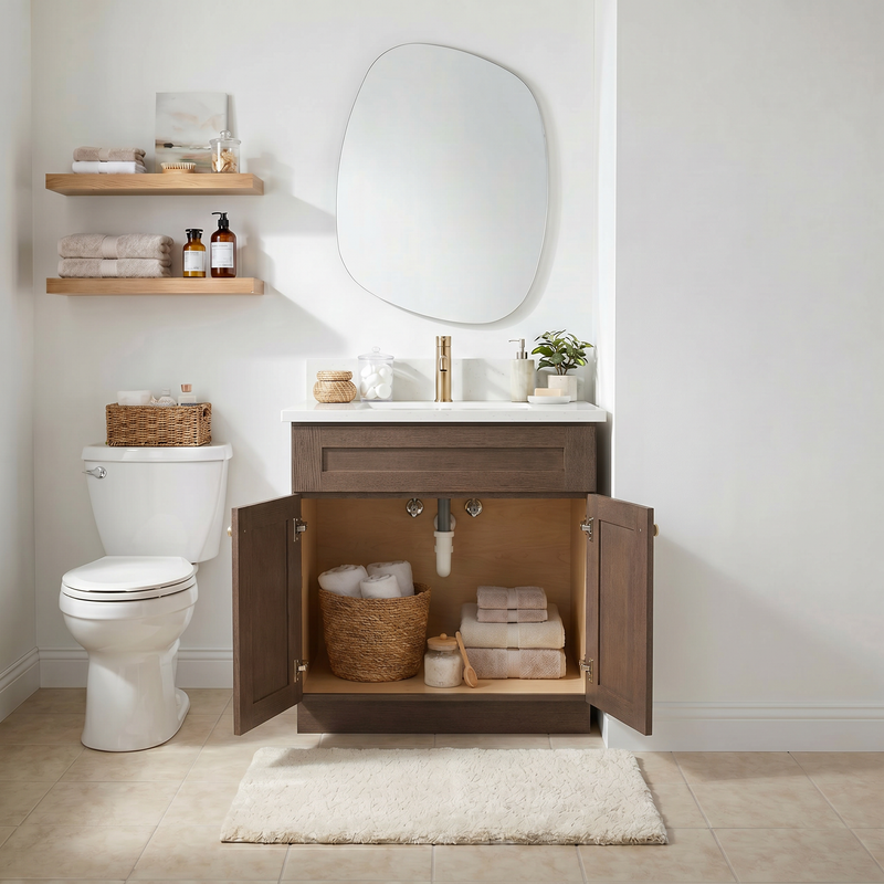 30" Coffee Bean Shaker Bathroom Vanity with Quartz Top – Single Sink