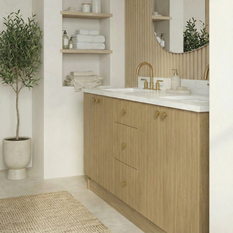 72" Sahara Oak European Vanity with Quartz Top – Double Sink