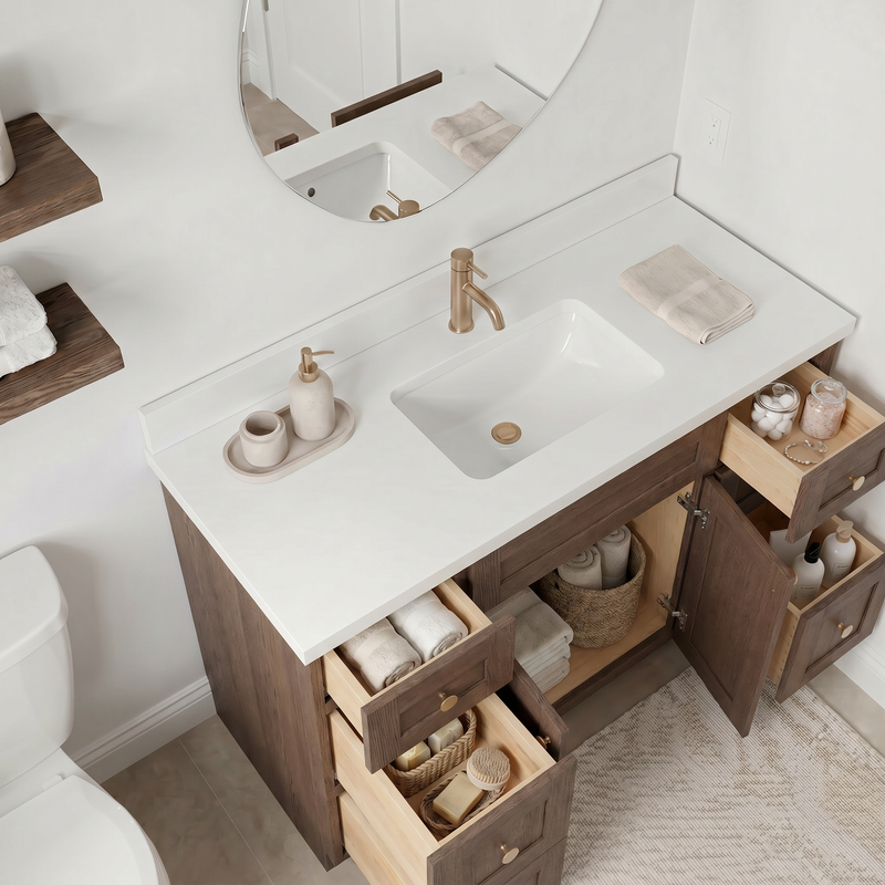 48" Coffee Bean Shaker Bathroom Vanity with Quartz Top – Single Sink