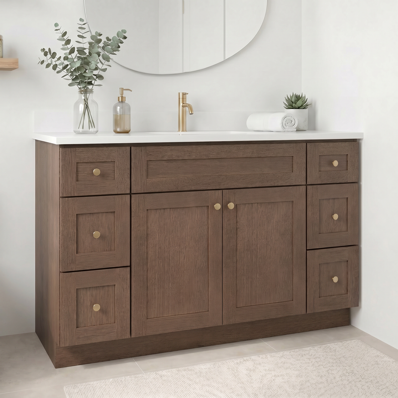 60" Coffee Bean Shaker Bathroom Vanity with Quartz Top – Single Sink