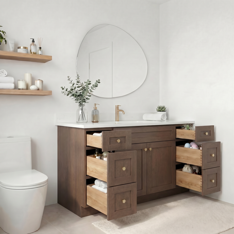 60" Coffee Bean Shaker Bathroom Vanity with Quartz Top – Single Sink