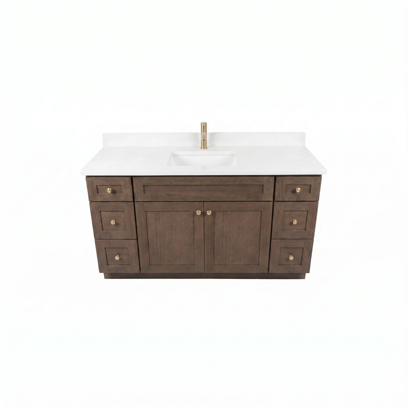 60" Coffee Bean Shaker Bathroom Vanity with Quartz Top – Single Sink