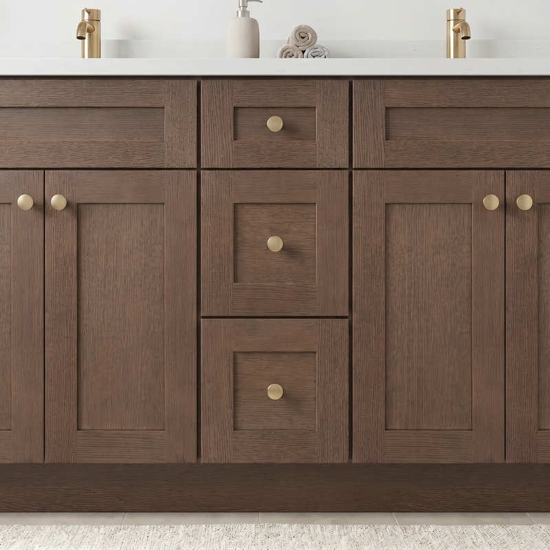60" Coffee Bean Shaker Bathroom Vanity with Quartz Top – Double Sink