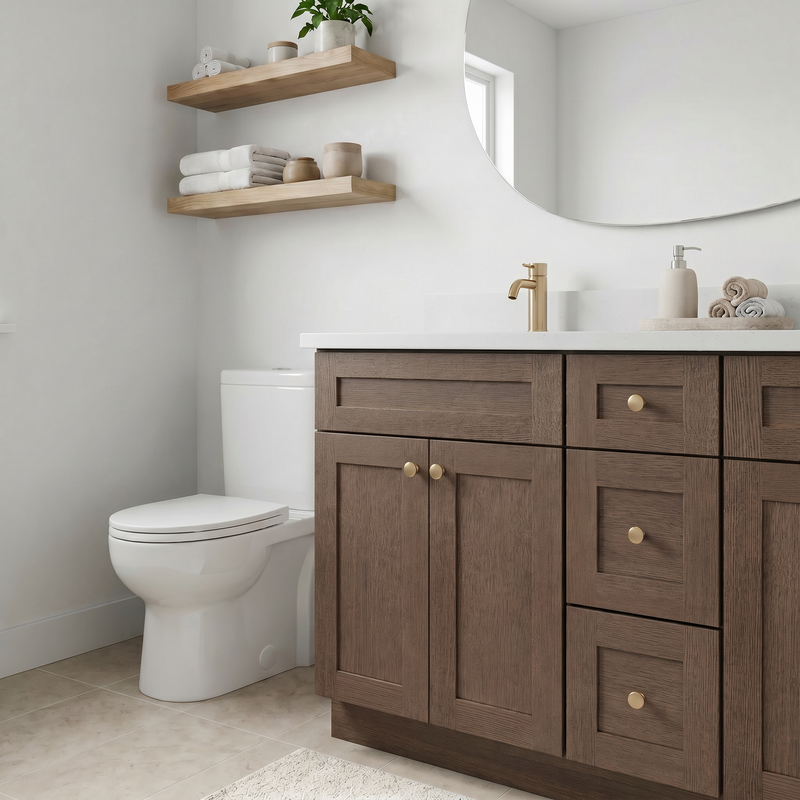 60" Coffee Bean Shaker Bathroom Vanity with Quartz Top – Double Sink