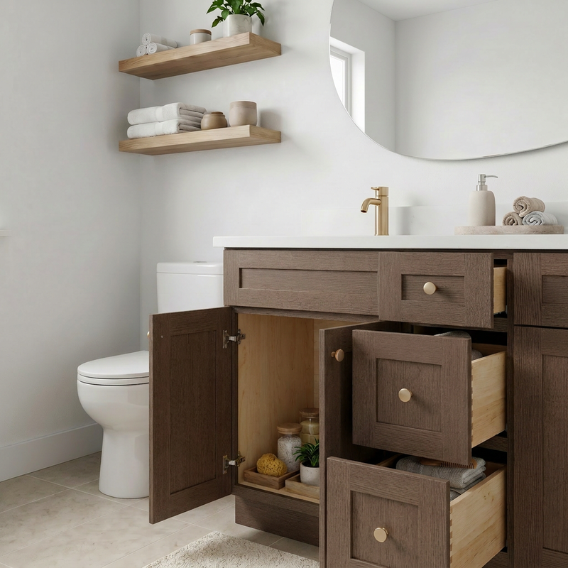 60" Coffee Bean Shaker Bathroom Vanity with Quartz Top – Double Sink