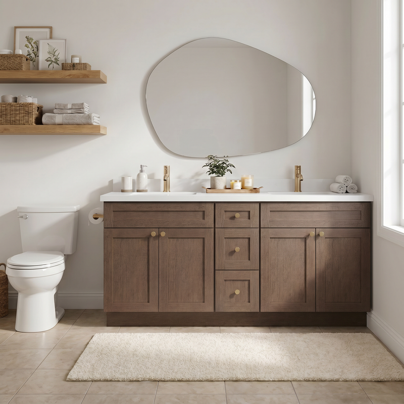 72" Coffee Bean Shaker Bathroom Vanity with Quartz Top – Double Sink