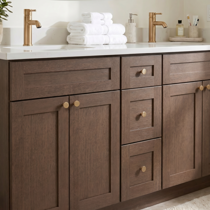 72" Coffee Bean Shaker Bathroom Vanity with Quartz Top – Double Sink