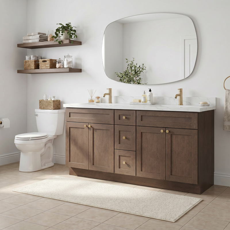72" Coffee Bean Shaker Bathroom Vanity with Quartz Top – Double Sink