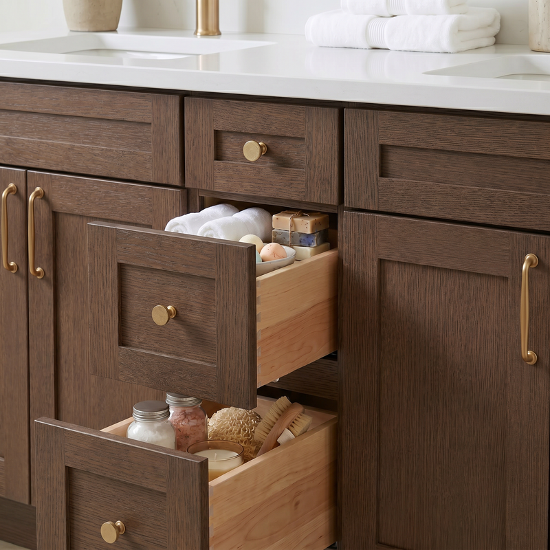 72" Coffee Bean Shaker Bathroom Vanity with Quartz Top – Double Sink