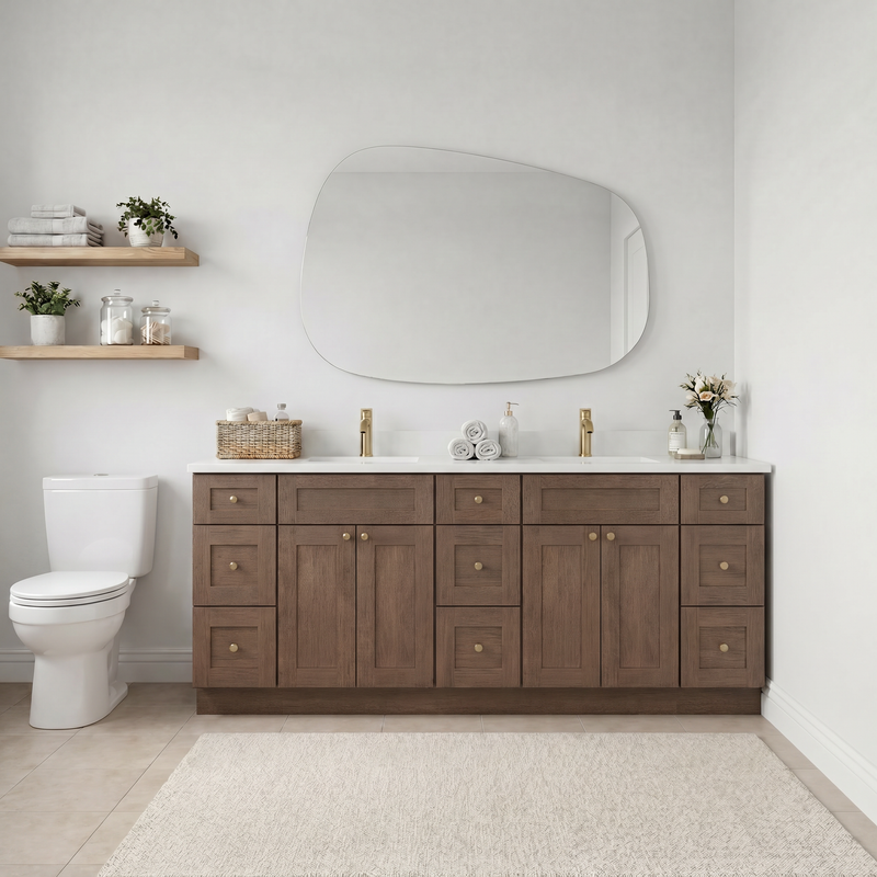 84" Coffee Bean Shaker Bathroom Vanity with Quartz Top – Double Sink