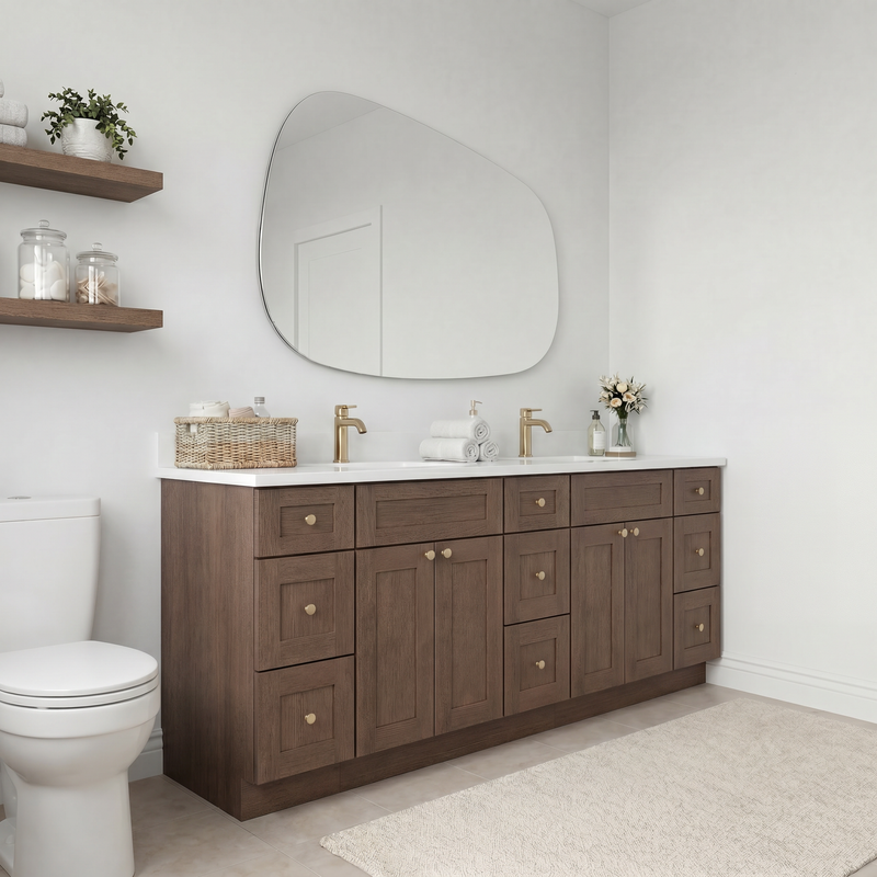 84" Coffee Bean Shaker Bathroom Vanity with Quartz Top – Double Sink