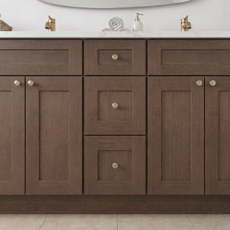 84" Coffee Bean Shaker Bathroom Vanity with Quartz Top – Double Sink