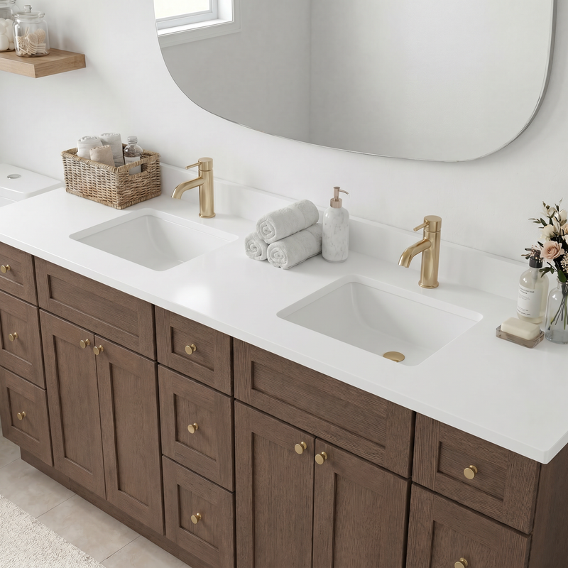 84" Coffee Bean Shaker Bathroom Vanity with Quartz Top – Double Sink