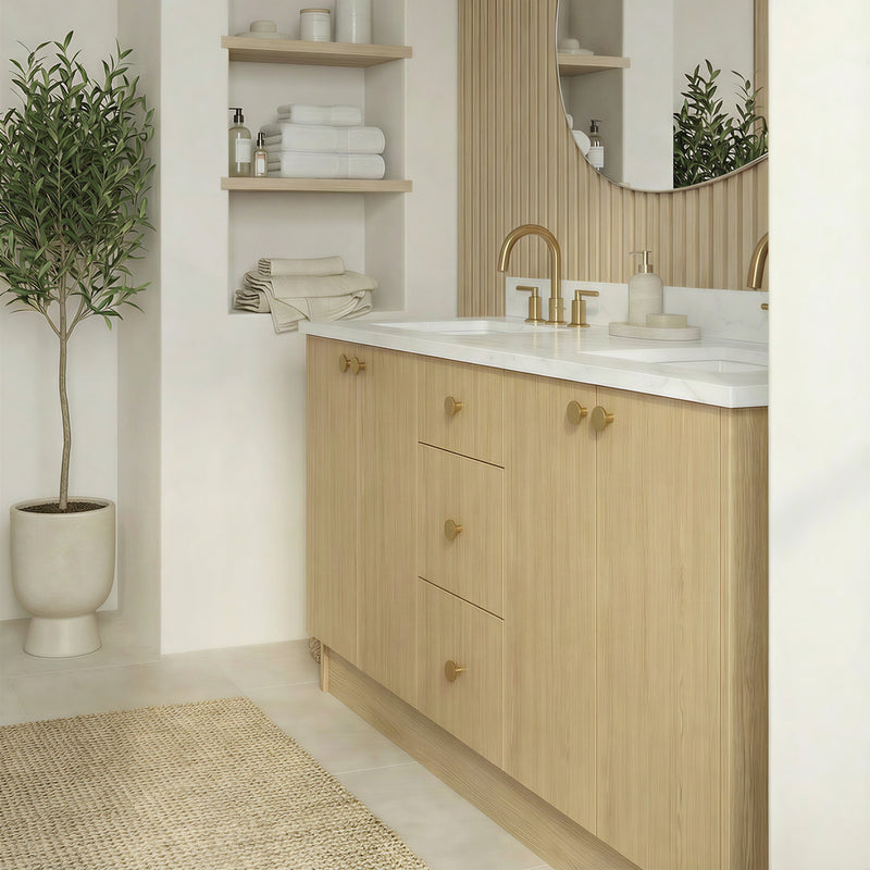 72" Ivory Oak European Vanity with Quartz Top – Double Sink