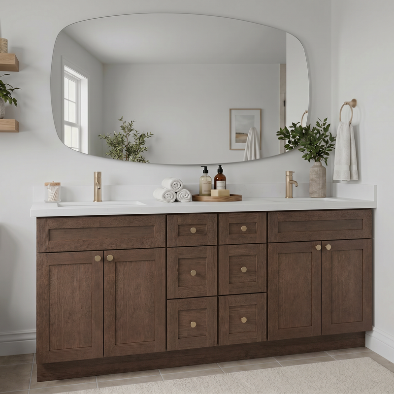 84" Coffee Bean Shaker Bathroom Vanity with Quartz Top – Double Sink