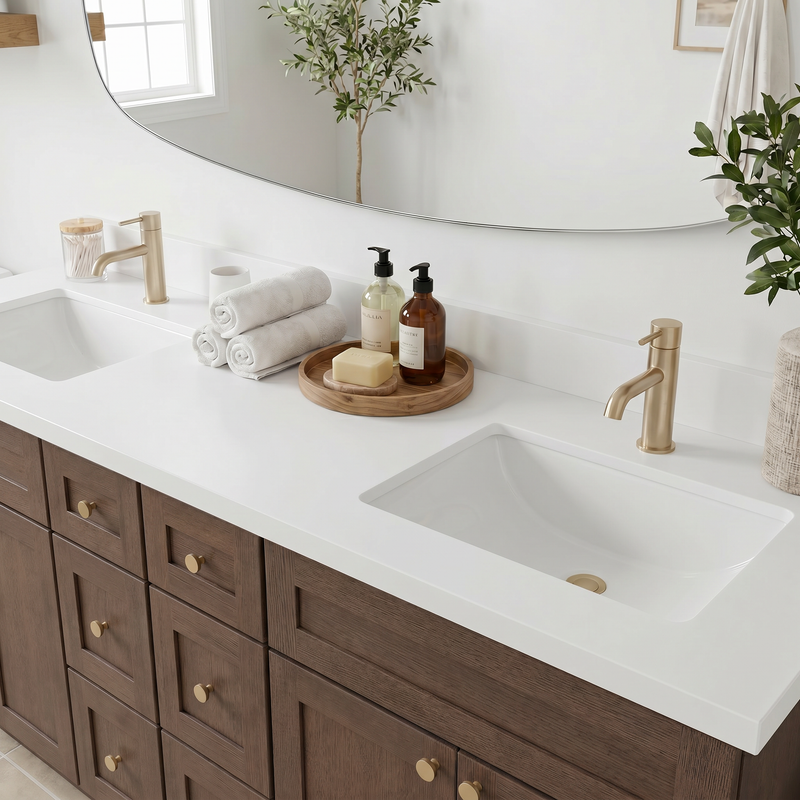 84" Coffee Bean Shaker Bathroom Vanity with Quartz Top – Double Sink