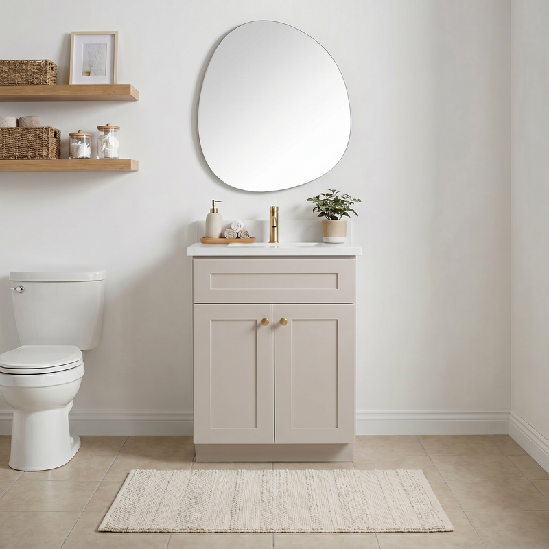 24" Taupe Shaker Bathroom Vanity with Quartz Top – Single Sink