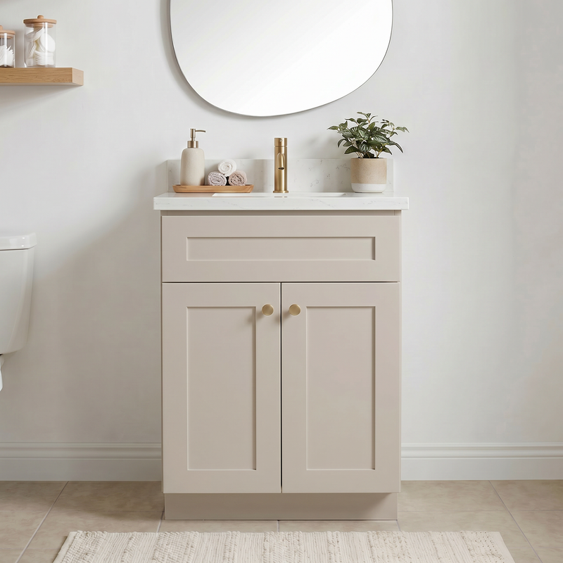 24" Taupe Shaker Bathroom Vanity with Quartz Top – Single Sink