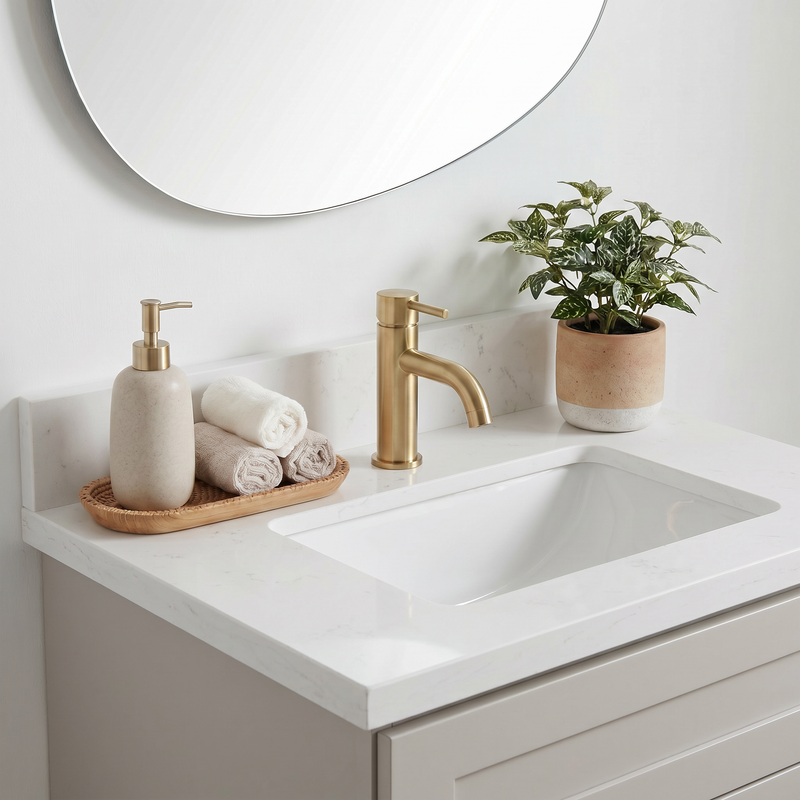 24" Taupe Shaker Bathroom Vanity with Quartz Top – Single Sink