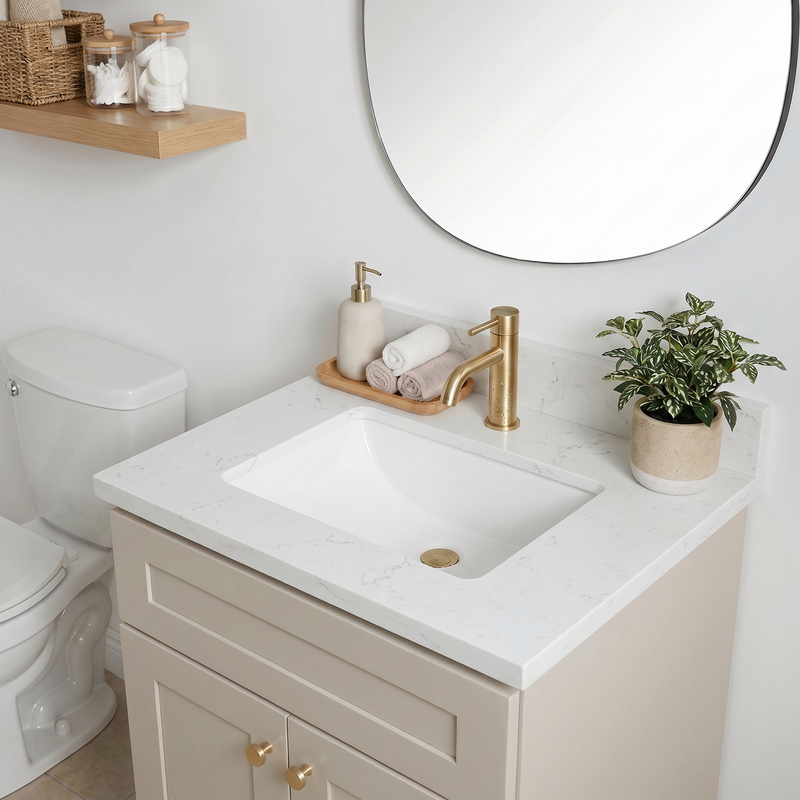 24" Taupe Shaker Bathroom Vanity with Quartz Top – Single Sink