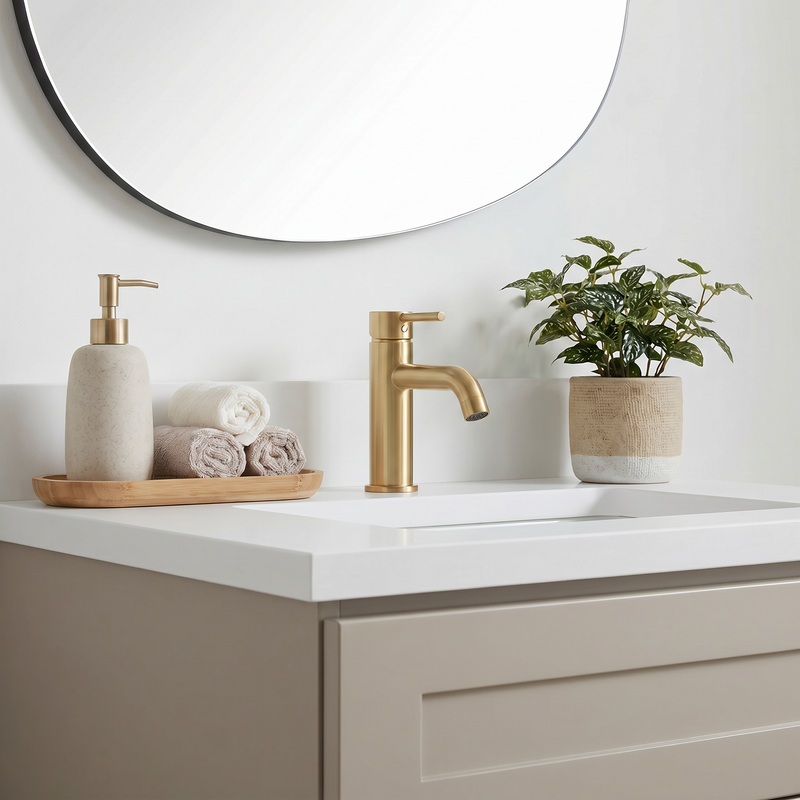 24" Taupe Shaker Bathroom Vanity with Quartz Top – Single Sink