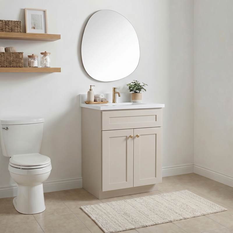 24" Taupe Shaker Bathroom Vanity with Quartz Top – Single Sink