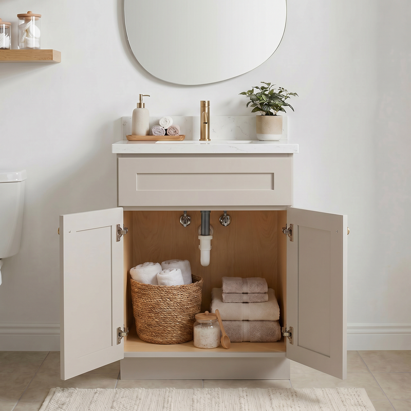 24" Taupe Shaker Bathroom Vanity with Quartz Top – Single Sink