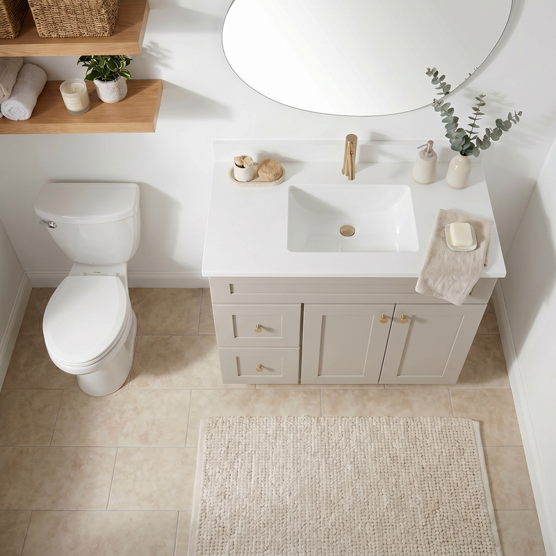 36" Taupe Shaker Bathroom Vanity with Quartz Top – Single Sink
