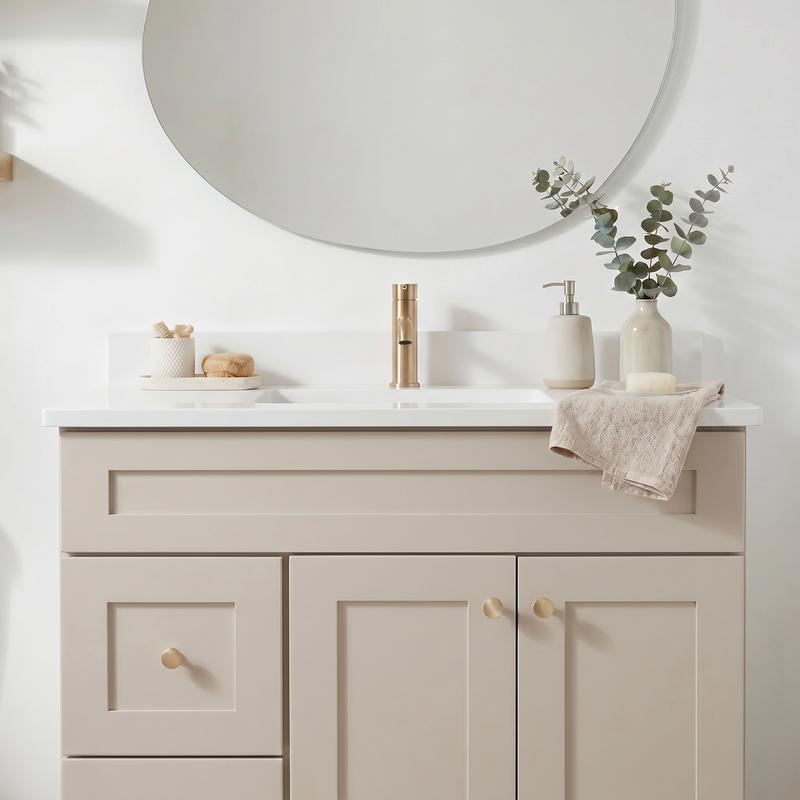 36" Taupe Shaker Bathroom Vanity with Quartz Top – Single Sink