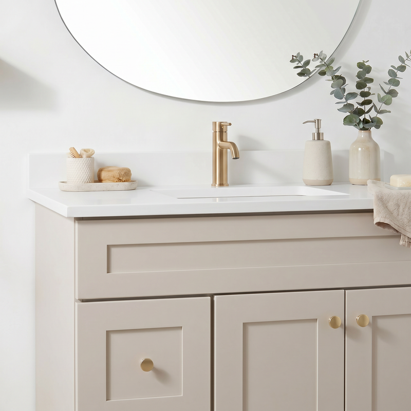 36" Taupe Shaker Bathroom Vanity with Quartz Top – Single Sink