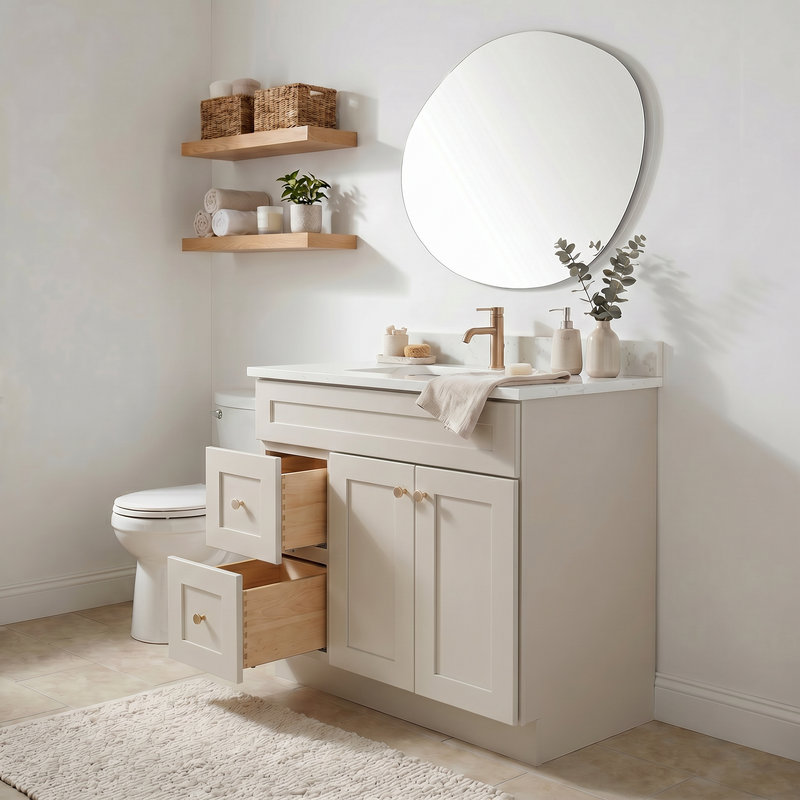 36" Taupe Shaker Bathroom Vanity with Quartz Top – Single Sink