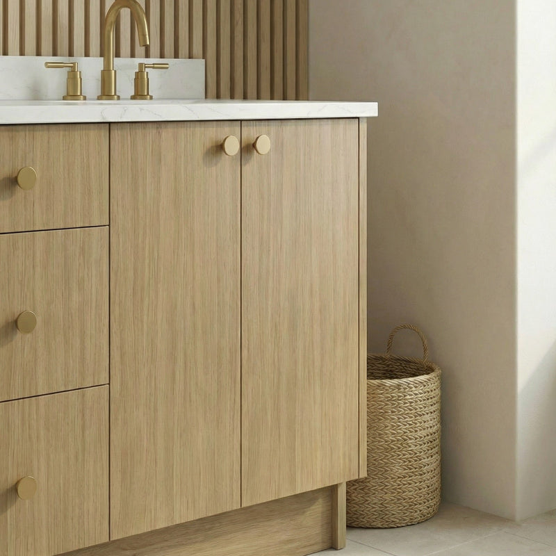 72" Sahara Oak European Vanity with Quartz Top – Double Sink