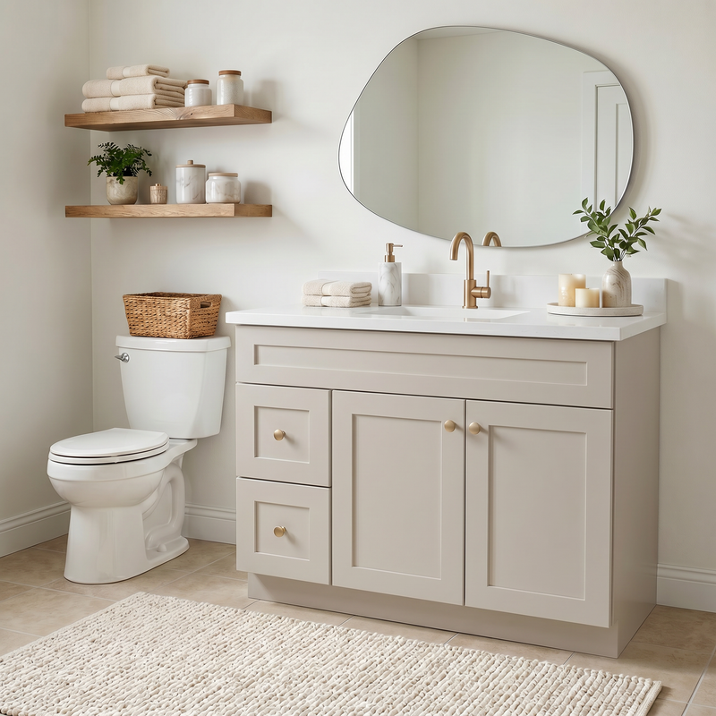 42" Taupe Shaker Bathroom Vanity with Quartz Top – Single Sink