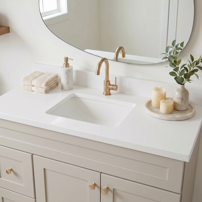 42" Taupe Shaker Bathroom Vanity with Quartz Top – Single Sink