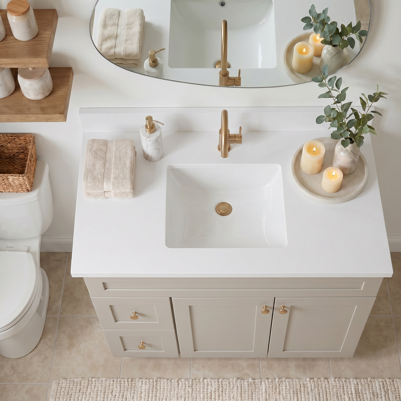 42" Taupe Shaker Bathroom Vanity with Quartz Top – Single Sink