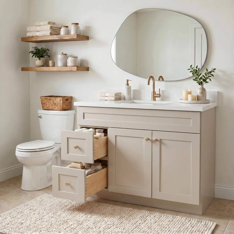 42" Taupe Shaker Bathroom Vanity with Quartz Top – Single Sink