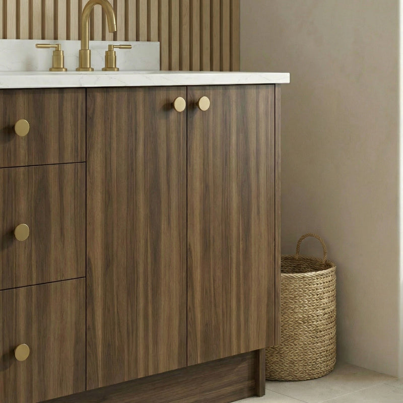 72" Smoked Walnut European Vanity with Quartz Top – Double Sink