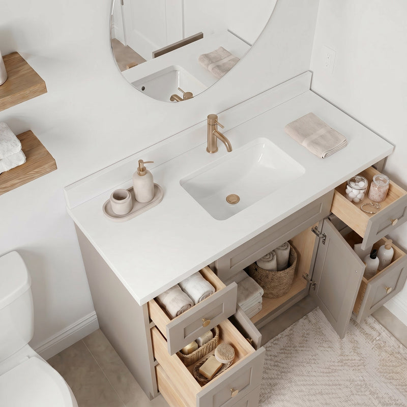 48" Taupe Shaker Bathroom Vanity with Quartz Top – Single Sink