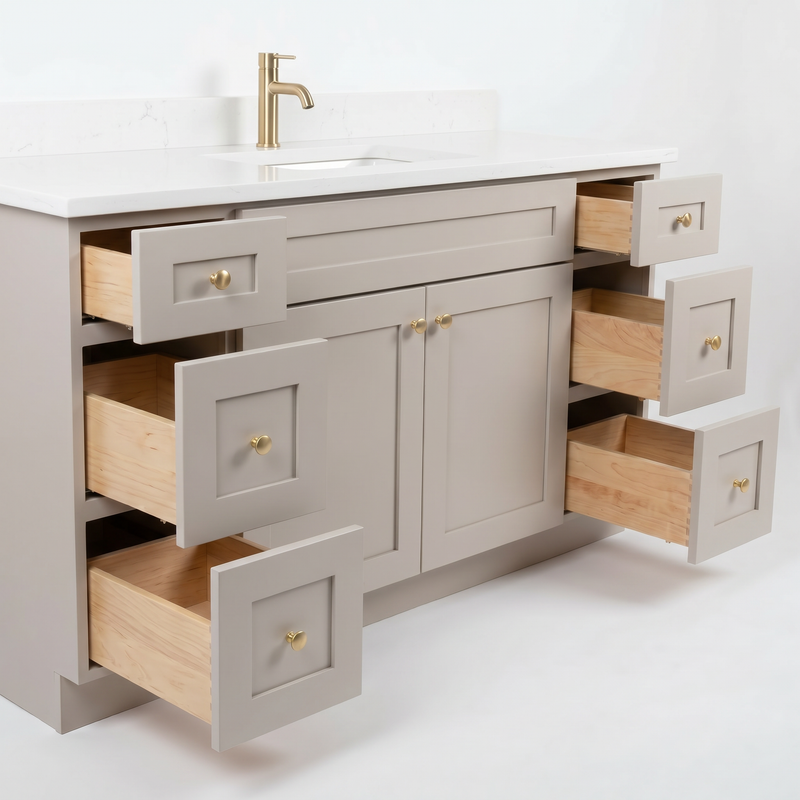 60" Taupe Shaker Bathroom Vanity with Quartz Top – Single Sink