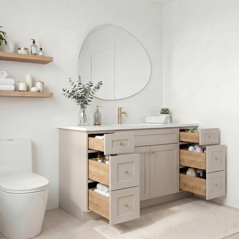 60" Taupe Shaker Bathroom Vanity with Quartz Top – Single Sink