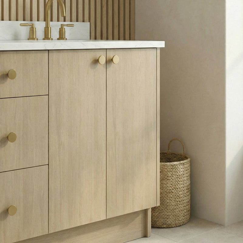 72" Desert Oak European Vanity with Quartz Top – Double Sink