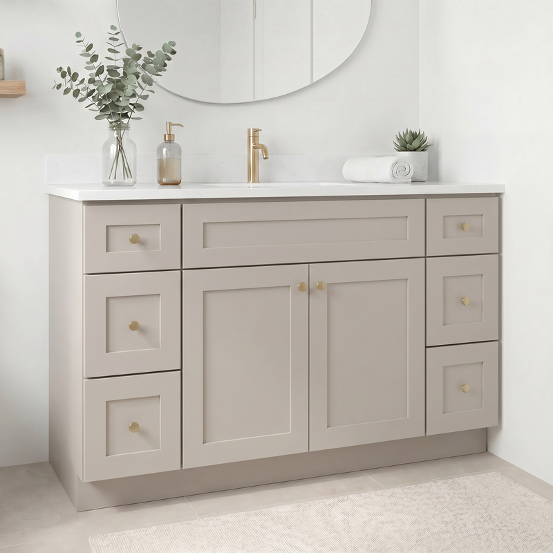 60" Taupe Shaker Bathroom Vanity with Quartz Top – Single Sink