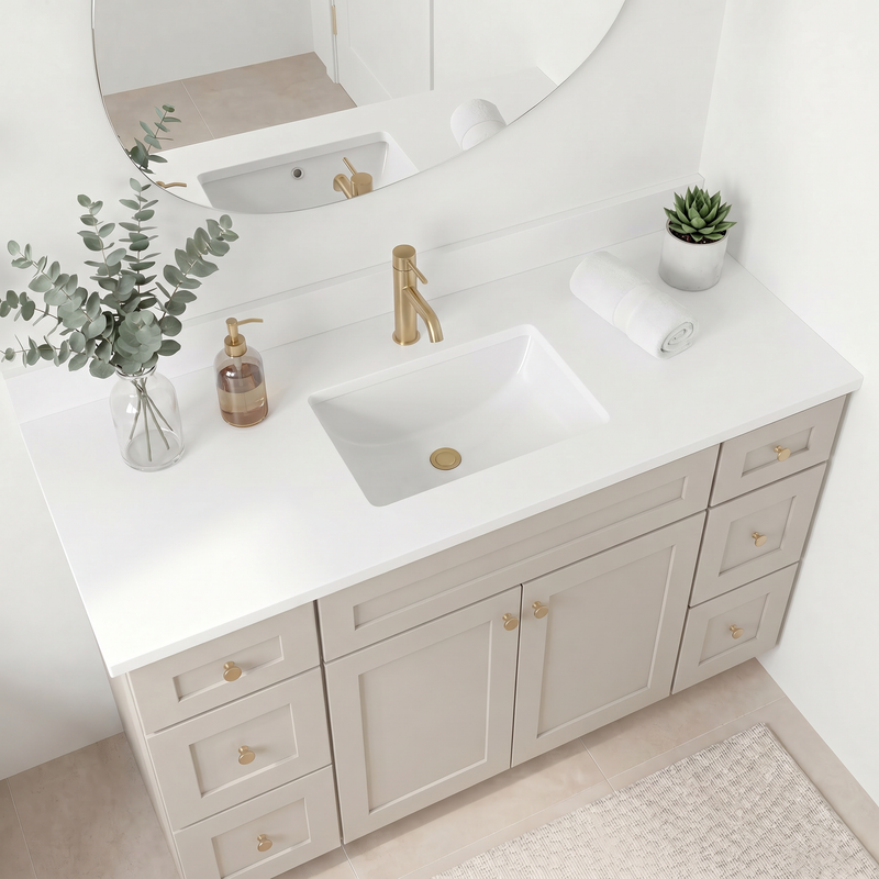 60" Taupe Shaker Bathroom Vanity with Quartz Top – Single Sink