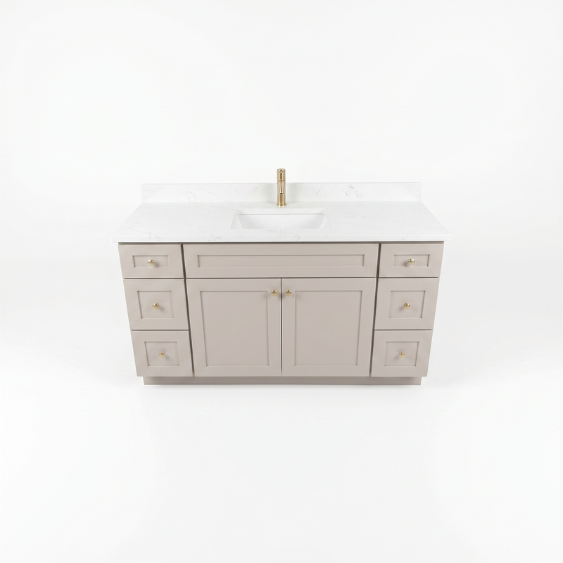 60" Taupe Shaker Bathroom Vanity with Quartz Top – Single Sink