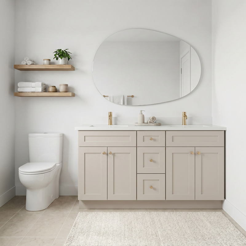 60" Taupe Shaker Bathroom Vanity with Quartz Top – Double Sink