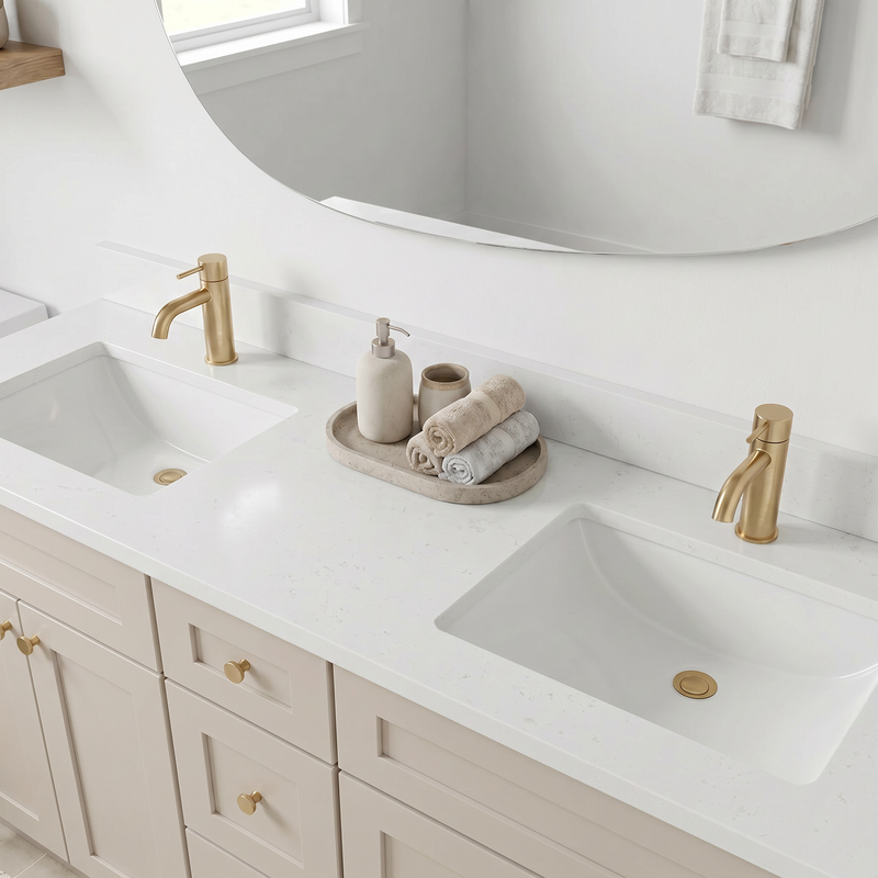 60" Taupe Shaker Bathroom Vanity with Quartz Top – Double Sink