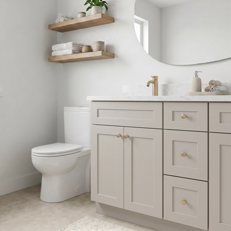 60" Taupe Shaker Bathroom Vanity with Quartz Top – Double Sink